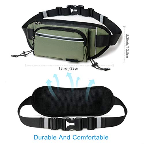 Reflective Run Running Pouch Belt Belts Bag Mens Gym Fanny Waist Pack Packs Waterproof Jogging Phone Workout Small Bags to Exercise Water Holder Light For Hiking Men Accessories Women phone Army Green