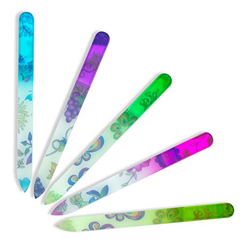 EZGO 5 Pieces Colorful Printed Pattern Crystal Glass Nail Files Set, Glass Files for Nails and Bonafide Beauty