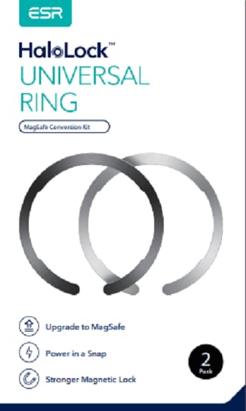 ESR for MagSafe Sticker, MagSafe Ring Magnet, 2 Pack Magnetic Metal Ring for Phone case,Universal Magnetic Wireless Charger Conversion Kit for iPhone 16/16e/15/14/13/12, Galaxy S24/S23, Black & Silver