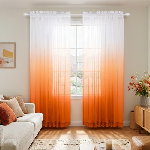 KOUFALL Orange Curtains for Living Room,Sheer Curtain for Dining Room,Pumpkin Color Window Curtains for Bedroom 84 Inches Long 2 Panels Set — image 1