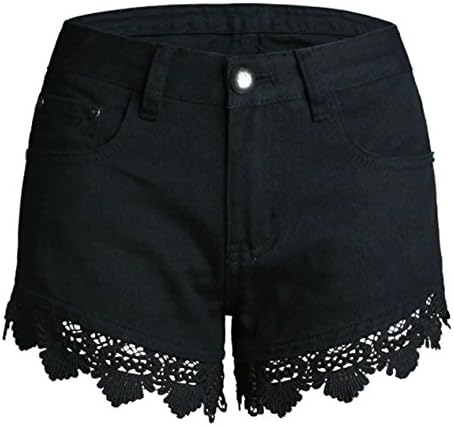 Cameinic Women's Fashion Lace Ripped Hole Denim Jean Mini Shorts High Waisted,Black,14/16