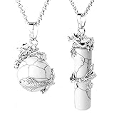 BEADNOVA 2pcs Dragon Wrapped Round Ball Cylinder Natural Howlite Gemstone Necklace Healing Couple Pendant Necklaces Set