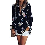 Phoenix Women Casual Floral Print Long Sleeve Chiffon Shirt Blouse Tops,Black S