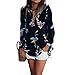 WLLW Women Casual See Through Floral Print Long Sleeve Chiffon Shirt Blouse Tops (Large, Black)