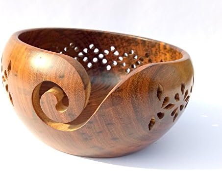 Royal Victorian Export Premium Solid Dark Hard Wood Crafted Wooden Portable Yarn Bowl | Knitting | Crochet Holder (Design 2)