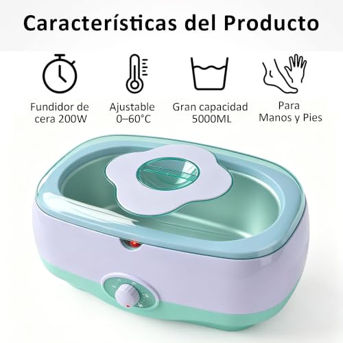 JOJOCOSMO Baño de parafina para manos y pies – 5000 ml dispositivo de baño de parafina con 1800 g de cera de parafina orgánica para manos y pies, incluye accesorios, baño de parafina profesional para