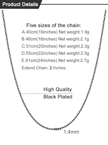U7 Necklace Chain for Men Women Stainless Steel Acho 1.4 mm/2.5 mm, Chain Length 35-76 cm + 5 cm Unisex Jewellery Gift Box