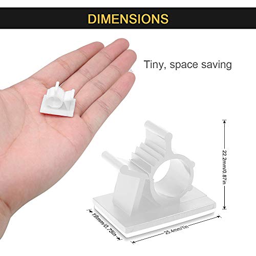 JIRVY Adjustable Cable Tie Clips 3M Adhesive Wire Clips Nylon Wire Clamps 50 Pack (White)