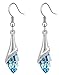 Latigerf Women's Teardrop Shaped Long Dangle Earring White Gold Plated made with Swarovski Crystal Blue