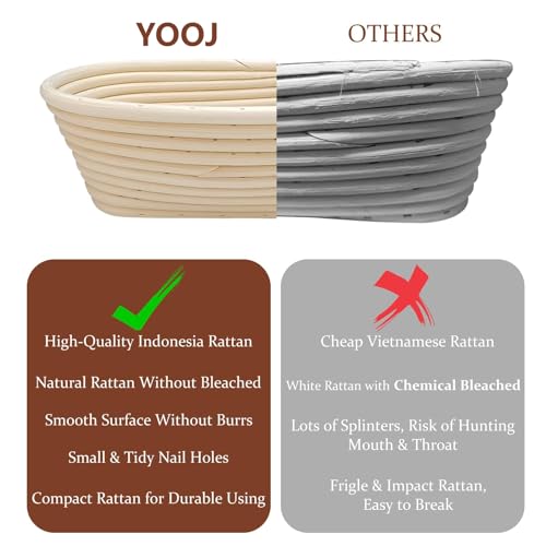 YOOJ® Bread Proofing Basket, 10 Inch Oval Dough Proofing Bowl with Liner, Bread Basket for Artisan Sourdough Bread Making for Professionals and Home Bakers