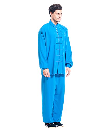 ICNBUYS Men's Kung Fu Tai Chi Uniform Cotton Silk XXXL Blue