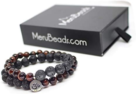 Premium Mala Beads Wrap Bracelets for Men - Tigers Eye & Onyx - Tigers Eye & Lava Rock - Large and X-Large - Gemini Birthstone - May Birthstone