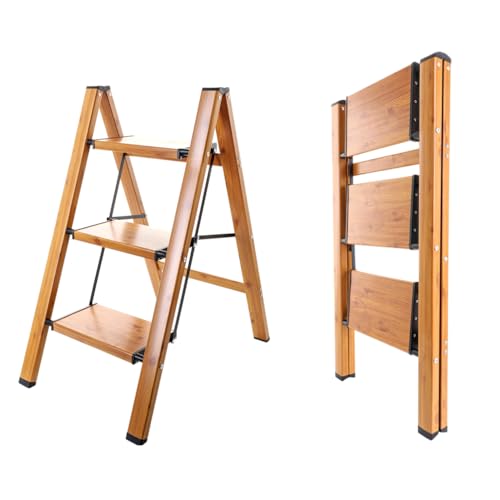 Baoyouni - 3 Step Ladder Aluminum Lightweight Folding Portable Steps with Non-Slip Steps and Wide Platforms, 150kg Capacity (330Lbs) for Kitchen, Garden, Home, Office - Black+