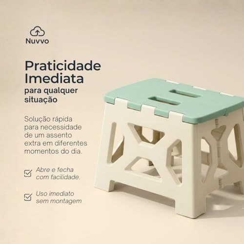 Banqueta Dobrável Reforçada Adulto Suporta 150kg Banco Portátil Pesca Camping Churrasco Abertura Rápida Sem Ferramenta Cabe no Porta-Malas Armário Assento Extra Multiuso (Branco/Verde)