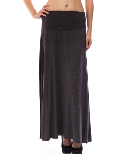 Charcoal Fold-Over Maxi Jersey Skirt