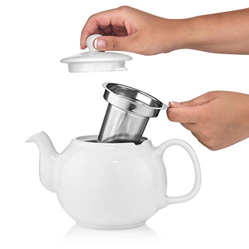 SAKI Large Porcelain Teapot, 48 Ounce Tea Pot with Infuser, Loose Leaf