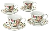 Antique Rose Pattern Child's Size Tea Party Fine Demi Tea Cups And Saucers - Set of Four