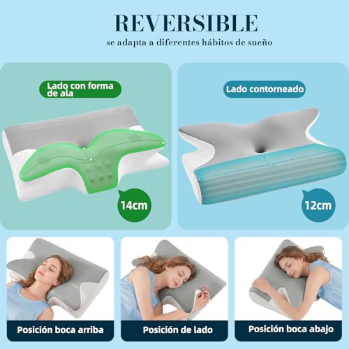Honfay Almohada Ergonómica con Soporte Cervical de Espuma Viscoelástica, para Dormir de Lado, Boca Arriba o Boca Abajo, con Espacio Integrado para los Brazos