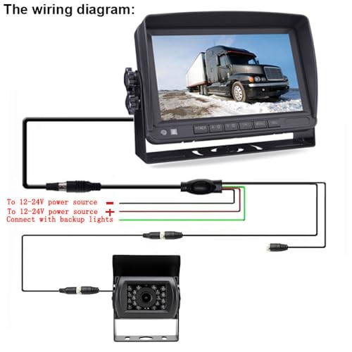 12V-24V Vehicle Rear View Camera System 7" TFT LCD HD Monitor with Sun Visor + 4Pin Waterproof Reversing 18LED Night Vision Backup Camera for RV/Bus/Trailer/Truck
