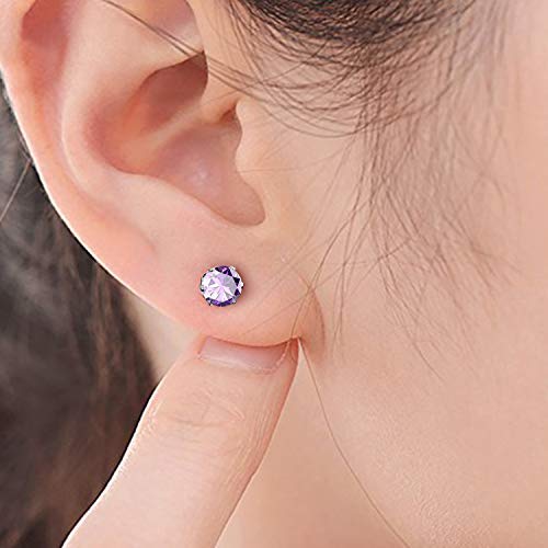 UHIBROS Stainless Steel Stud Earrings Cubic Zirconia Multicolor Set 18K White Gold Pated 8 Pairs Multi-Color