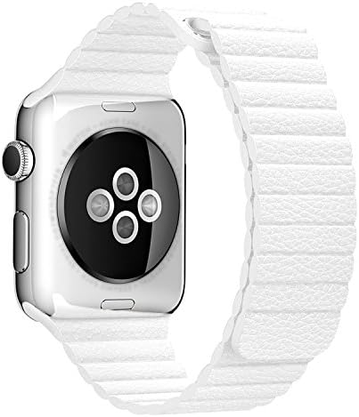 Apple Watch Series 1 Series 2 Band 42mm Leather Loop with Adjustable Magnetic Closure iWatch Band Replacement Bracelet Strap for Apple Watch Sport and Edition 42mm Medium - White