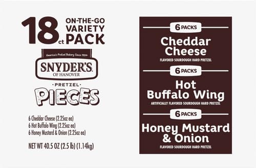 SNYDER’S OF HANOVER PRETZEL PIECES, VARIETY PACK OF PRETZELS INDIVIDUAL PACKS, 2.25 OZ, 18 CT (PACK OF 18)