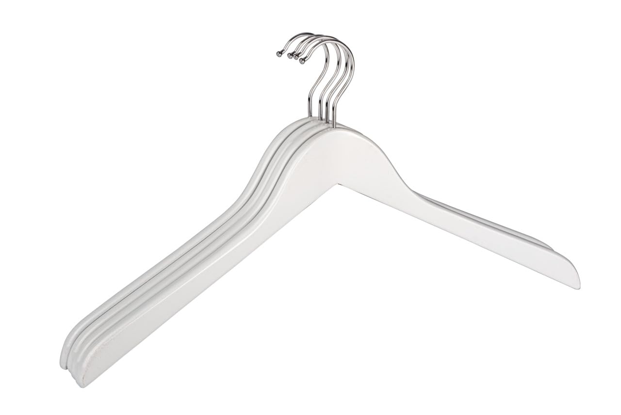 WENKO 64015100 Shaped hanger Blanca - set of 4, Wood, 44 x 23 x 1.2 cm, White