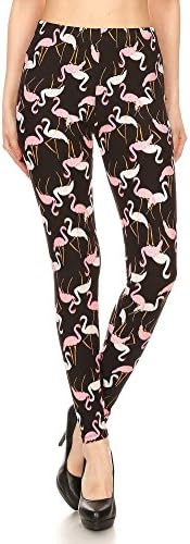 Same Mind Inc Luxurious Quality Hot Trendy Printed Leggings-Variety of Designs (Flamingo)