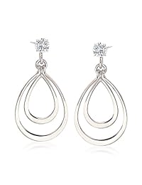 ross-simons oro blanco de 14 quilates doble abierto arete de gota, chaquetas