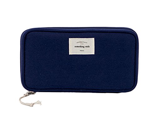 iSuperb Large Capacity Waterproof Oxford Pencil Case Stationery Pencil Pouch Bag Case Cosmetic Makeup Bag Passport Organizer Bag 8.5x4.5inch (Dark Blue)