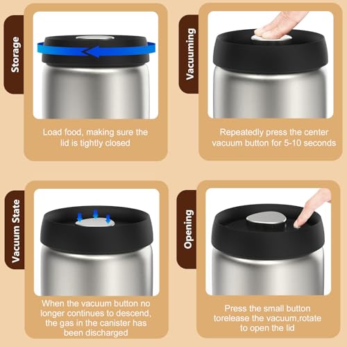 Coffee Bean Storage Container, Vacuum Glass Jar with Airtight Lid, Food Storage Containers - Perfect for Coffee Beans, Tea, Sugar, Candy, Spices, Rice (500ml/16.9 Ounces)