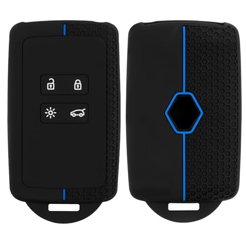Unicavu Voiture Clé de Voiture TPU Souple pour Clio, Mégane, Captur, Koleos, Kadjar, Dacia Duster - Protection Silicone Antiderapante pour Etui Clé Voiture 4 Boutons, Bleu
