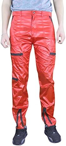 Countdown Shiny Nylon 80s Parachute Pants (Exactly 40", Red)