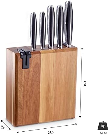 EW-MB-1370 juego de bloques de cuchillos de madera de acacia con pies de goma antideslizantes, incl. afilador de cuchillos integrado, 6 piezas