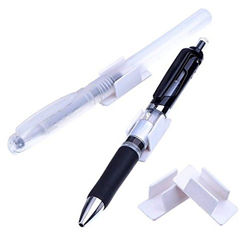 VNDEFUL 10PCS White Color Pen Adhesive Clip Holder for for Pen Paint Brush to Stick on White Board Desk, Wall, Car - Thumbnail 3