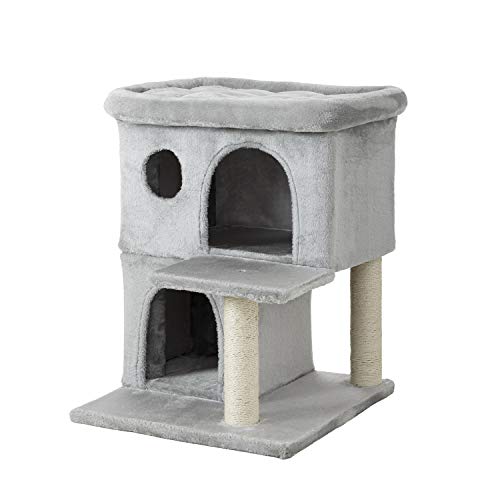 Ipet Home Cat Tower, Cat Tree and Condos for Large Cats, Kittens and Cats Activity Play House, Cat Furniture with Large Plush Perch, Fully Wrapped Scratching Sisal Posts, Grey