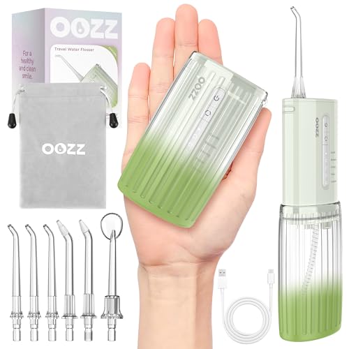 OOZZ Travel Water Flosser, Portable Pocket Flosser, USB-C Rechargeable Oral Irrigator with 5 Modes, 6 Jet Tips & Leak-Proof Design, Cordless Irrigator, IPX8 Waterproof, OZ-7213