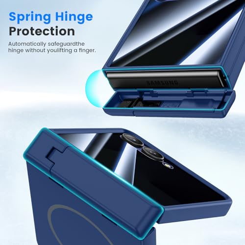 HWeggo Galaxy Z Flip 7 Case, with [Anti-Spy Screen Protector] [MagSafe Compatible] [Strong Stand] [Wireless Charging] Case for Samsung Galaxy Z Flip 7 5G, Blue