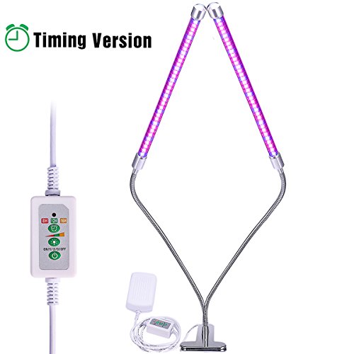 D-FLIFE Timing Full Spectrum 20W Dual Tubular Grow light 56 LEDs 7 Dimmable Levels Grow Light Bulbs with Adjustable 360 Degree Gooseneck for Plants Hydroponics Greenhouse Gardening [2017 Upgraded]