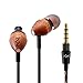 Premium Wood Earbuds Headphones, Stereo Bass Noise isolating Lightweight in Ear Earphones with Microphone & Replacement Tips for Kids Teens Adults Students with Eco-Friendly Case (Sapele)