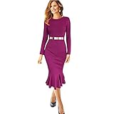 VfEmage Women's Elegant Colorblock Mermaid Wear to Work Pencil Wiggle Midi Dress