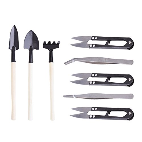 Adv-one Garden Bonsai Set, 8 Pcs Mini Gardening Hand Tools Set Include Pruner,Fold Scissors,Mini Rake,Bud & Leaf Trimmer