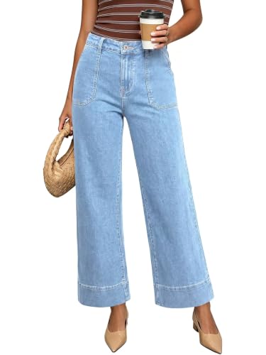 StunShow Women's Wide Leg Baggy Jeans Stretchy Raw Hem Denim Pants LightBlue 10 at Amazon