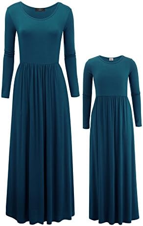 KDR1530 Mommy and Me Long Sleeve Solid Maxi Dress with Pockets - Made in USA KXL Teal