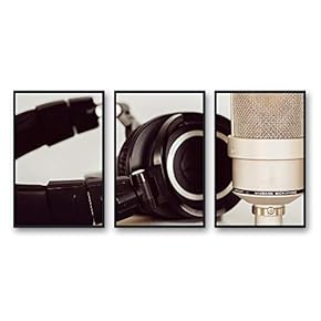 Framed Canvas Wall Art for Living Room, Bedroom Microphone Canvas Prints for Modern Home Decoration Ready to Hang - 16"x24"x3 Panels