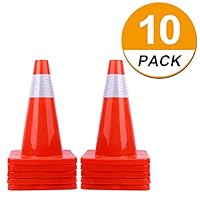 [ 10 Pack ] 18" Traffic Cones PVC Safety Road Parking Cones Weighted Hazard Cones Construction Cones for Traffic Fluorescent Orange w/4" Reflective Strips Collar Traffic Safety Cones