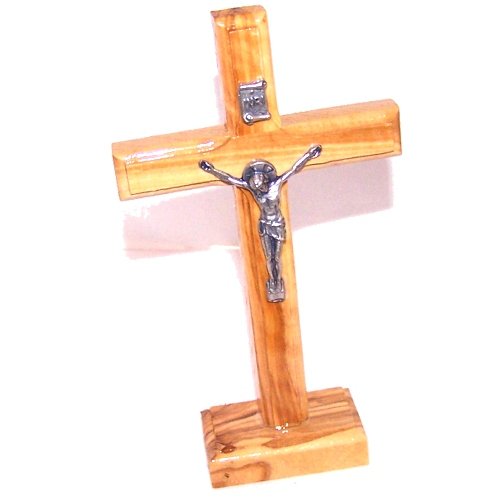Holylandmarket - Olive Wood Crosses Table Or Standing Latin Crucifix From Bethlehem ( 13.5 Cm Or 5.3 Inches High )