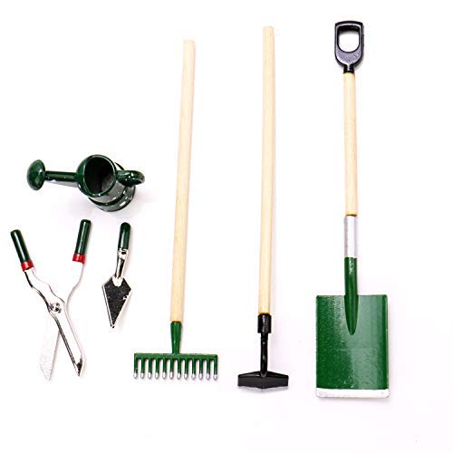 JETEHO Set of 6 Miniature Dollhouse Working Accessories for Doll House or Garden Scenery Model(3 x Garden Tools +1x Scissors, 1x Shovel, 1xWatering Can)