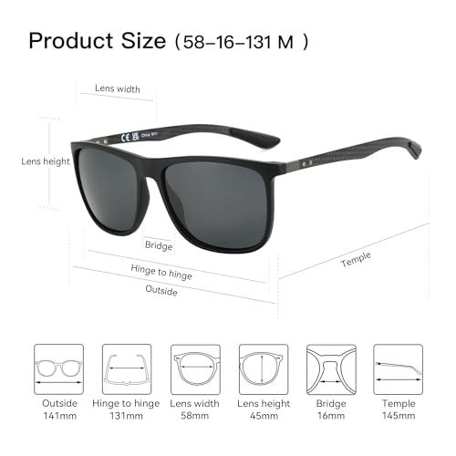 ZENOTTIC Square Polarized Sunglasses for Men Ultralight Carbon Fiber Sun Glasses Driving Fishing Golf UV400 Protection