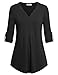 Womans Tops, Nandashe V Neck 3/4 Cuffed Sleeve Button Down Sport Shirts Black L